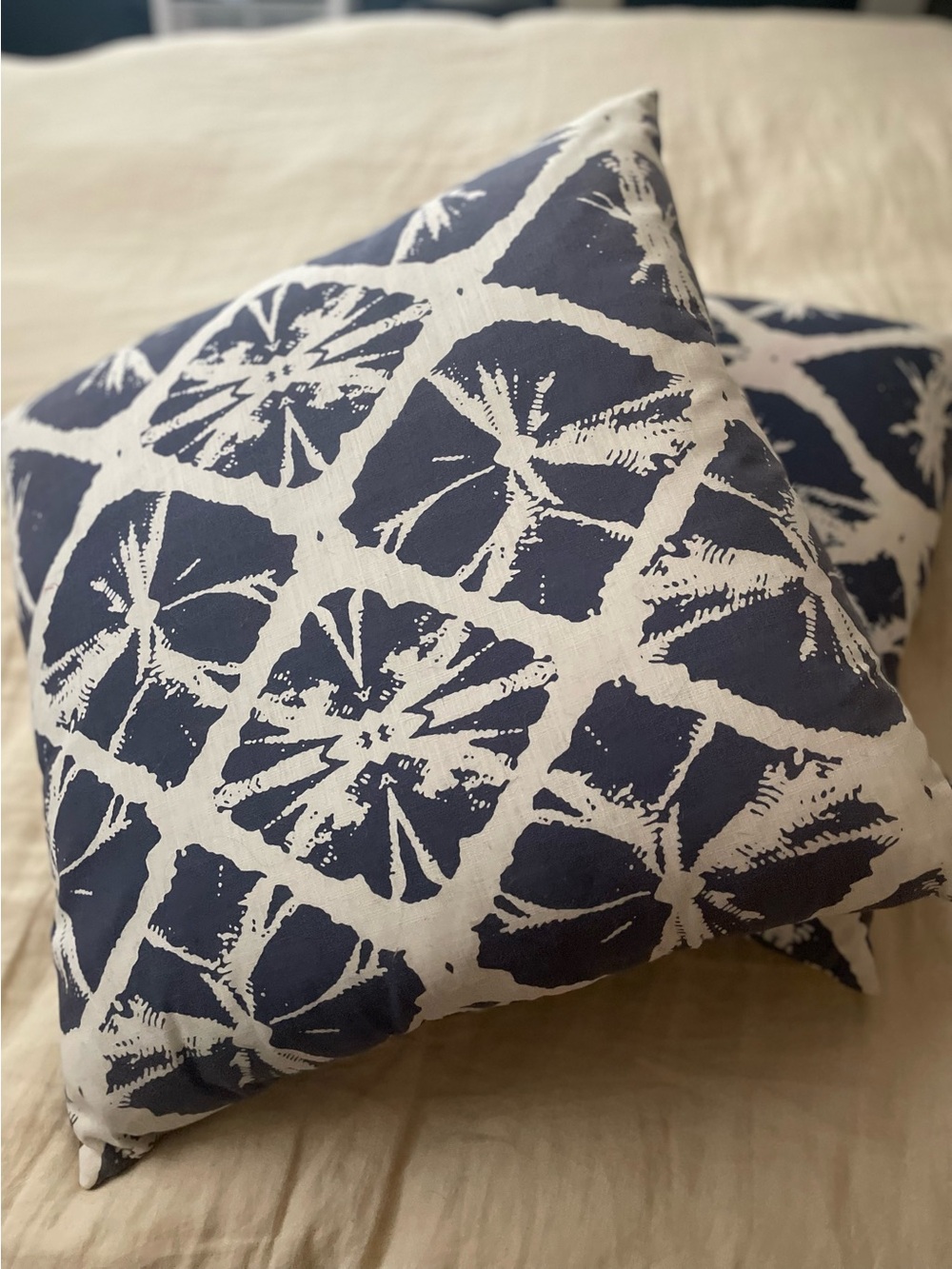 Pair of Decorative Boho Pillows - Indigo & White Shibori Tie-Dye Style NWOT
